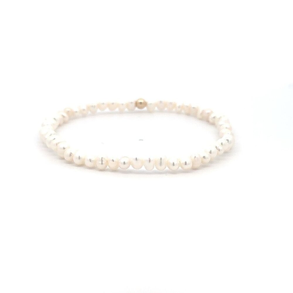 Stretch Freshwater Pearl Gemstone Beaded Stretch Bracelet 14K Gold Accent Bead - Picture 4 of 5